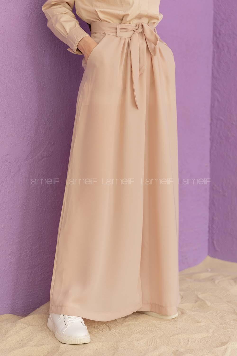 Modalamelif Kuşaklı Salaş Pantolon Taş Rengi