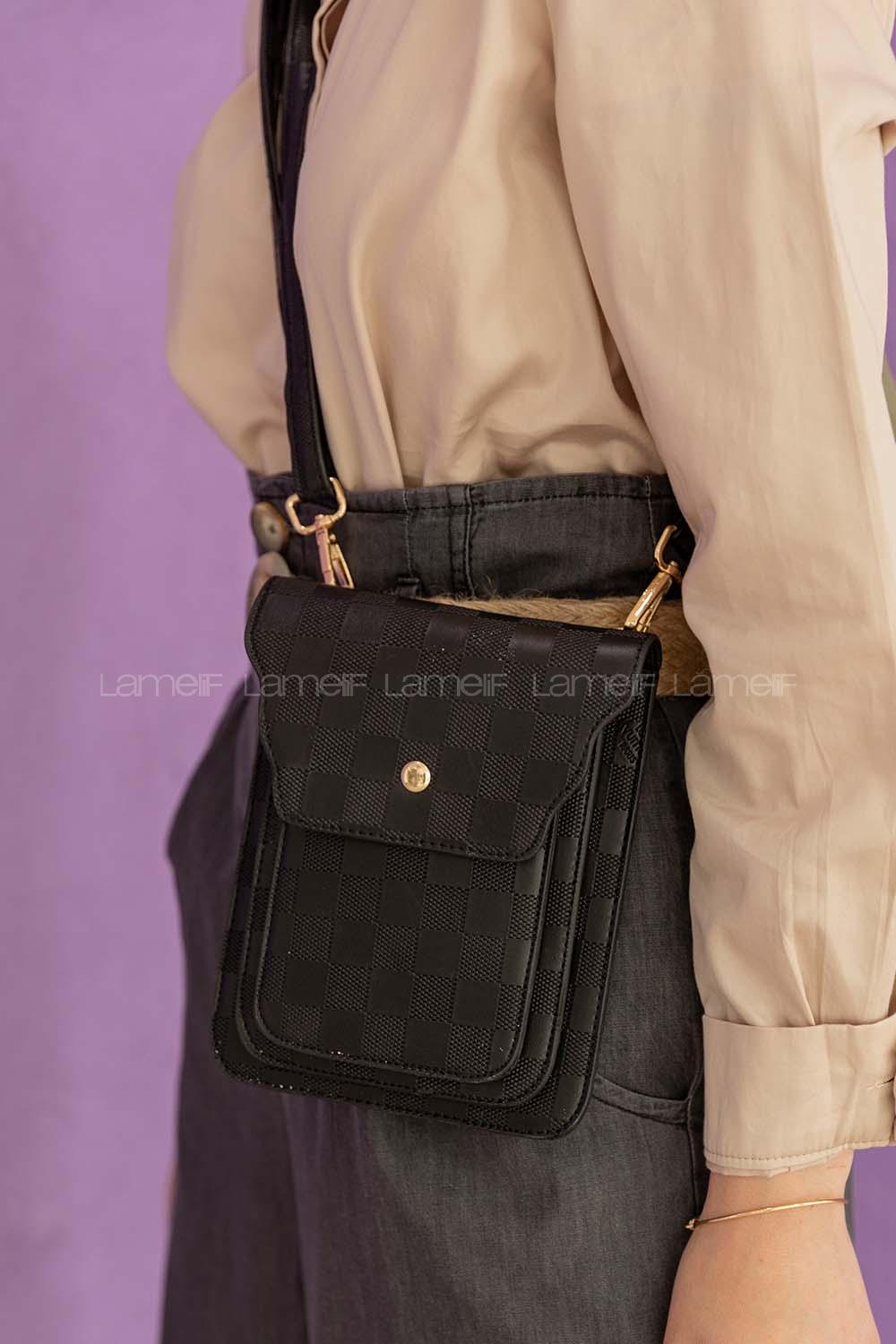 Modalamelif  Messenger Dama Desen Çanta Siyah