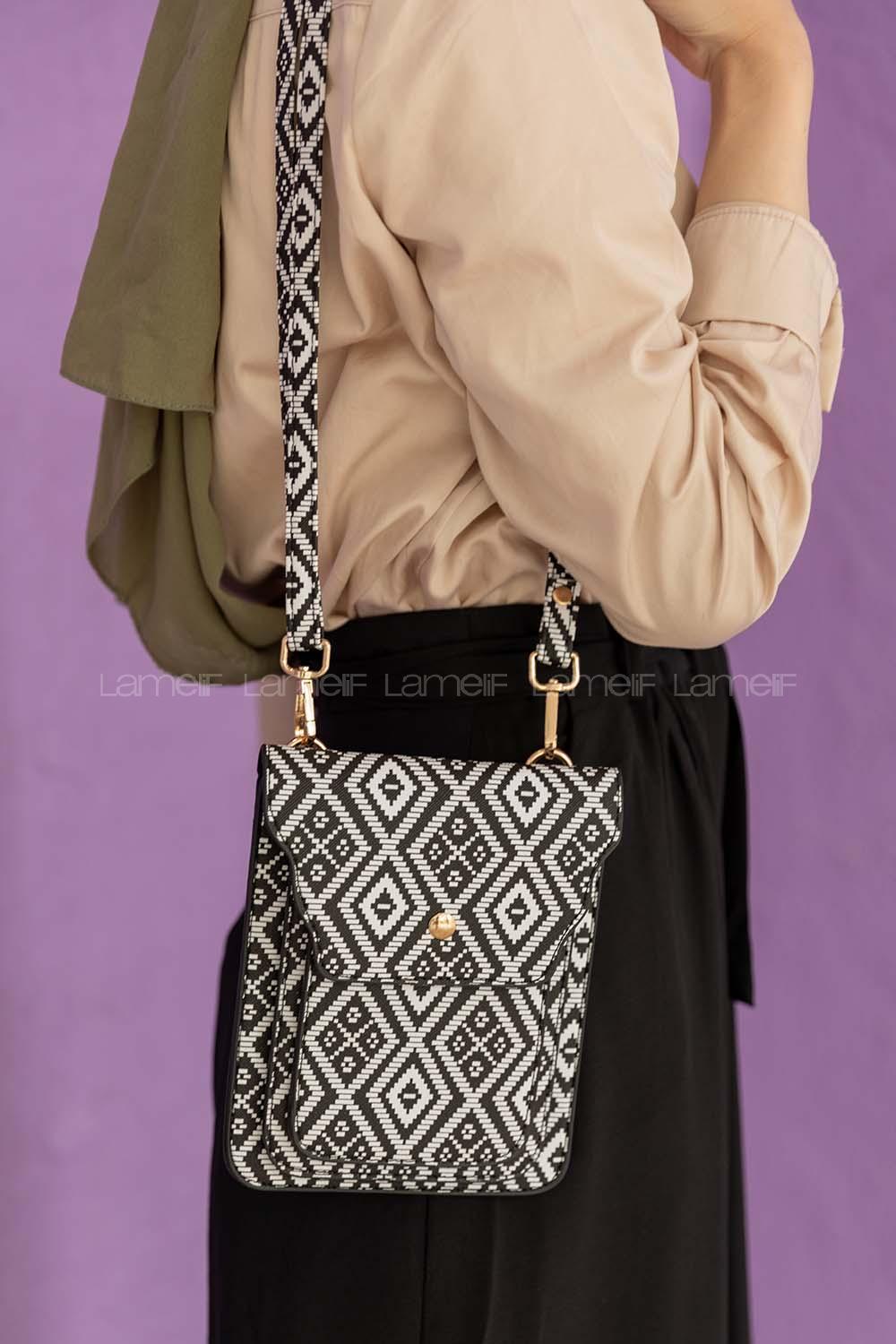 Modalamelif  Messenger Kilim Desen Çanta Beyaz