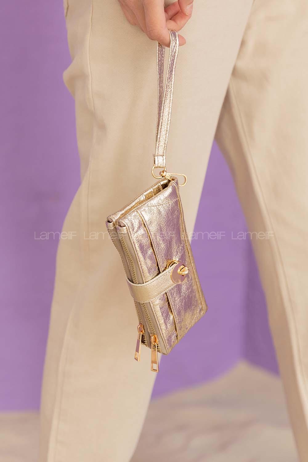 Modalamelif metalik kitli cüzdan gold