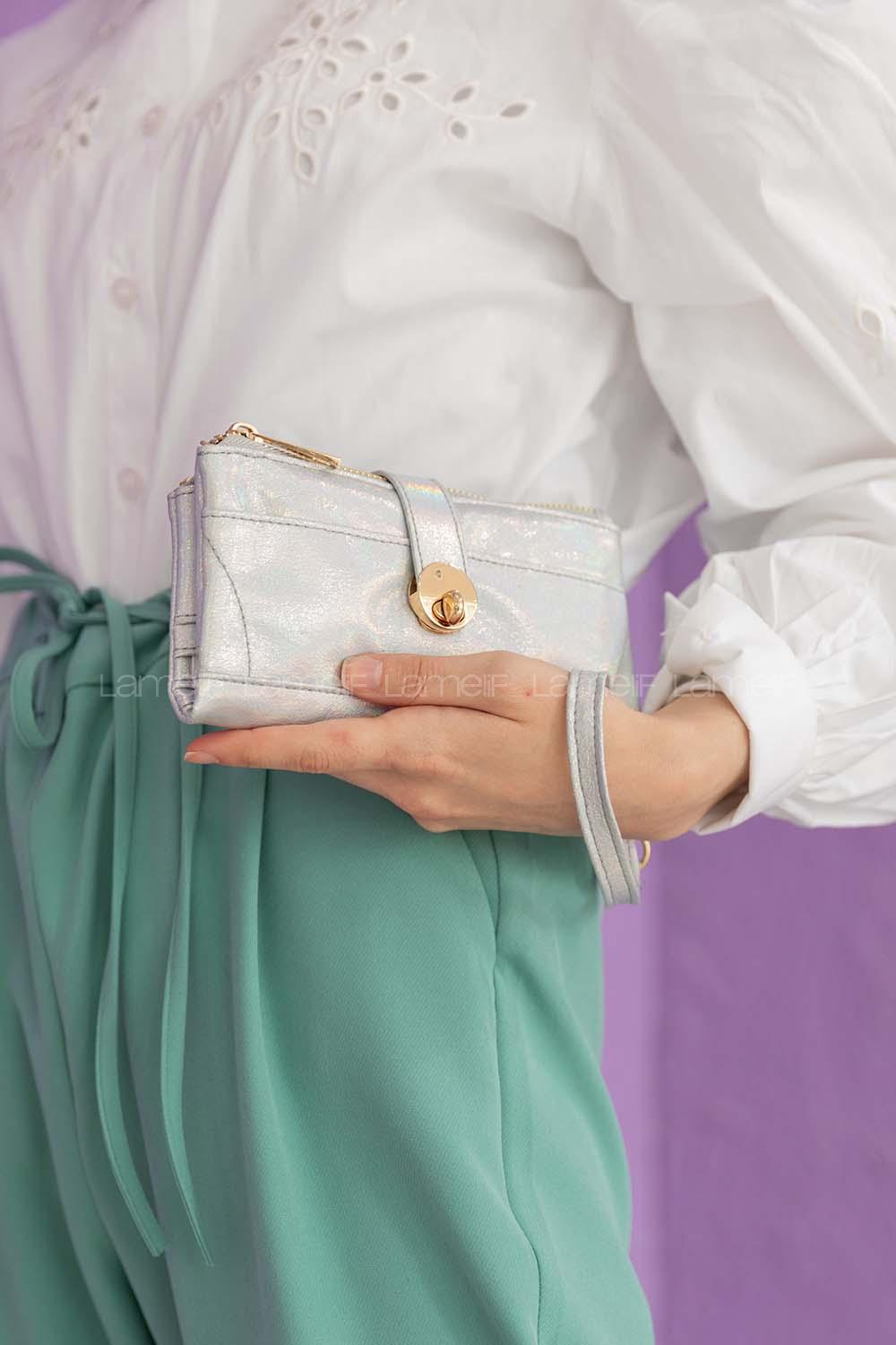 Modalamelif metalik kitli cüzdan Gri