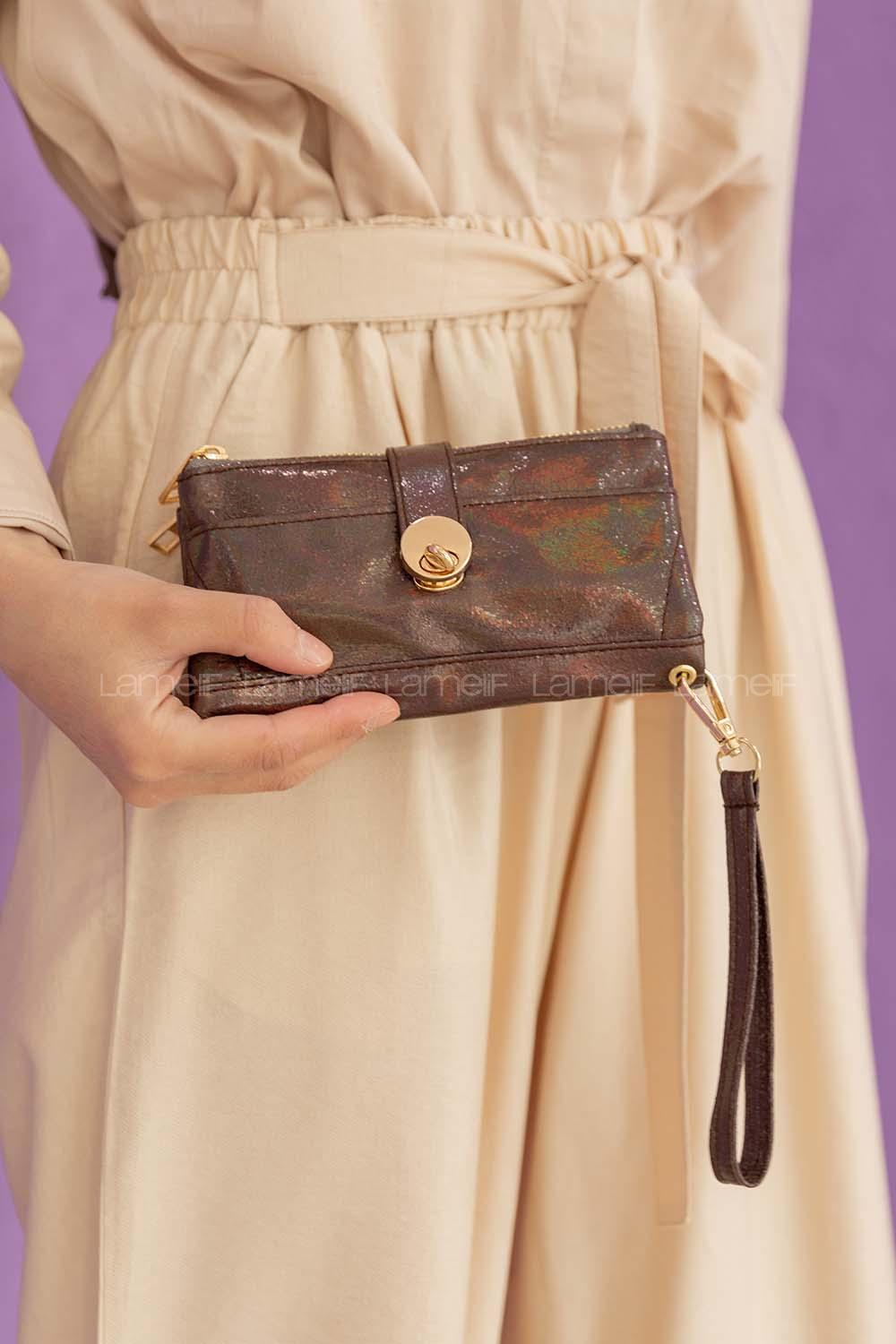 Modalamelif  metalik kitli cüzdan kahverengi