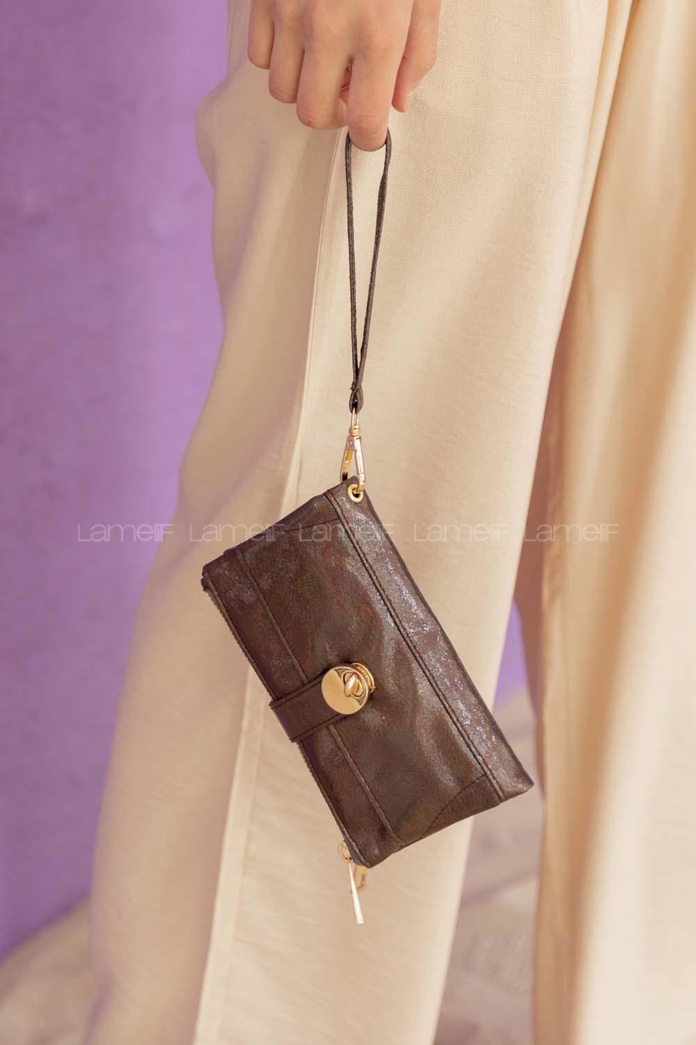 Modalamelif  metalik kitli cüzdan kahverengi