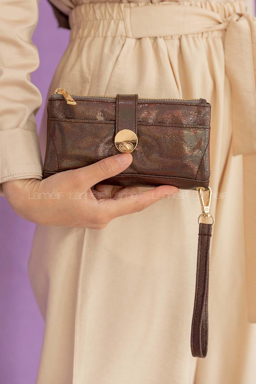 Modalamelif  metalik kitli cüzdan kahverengi