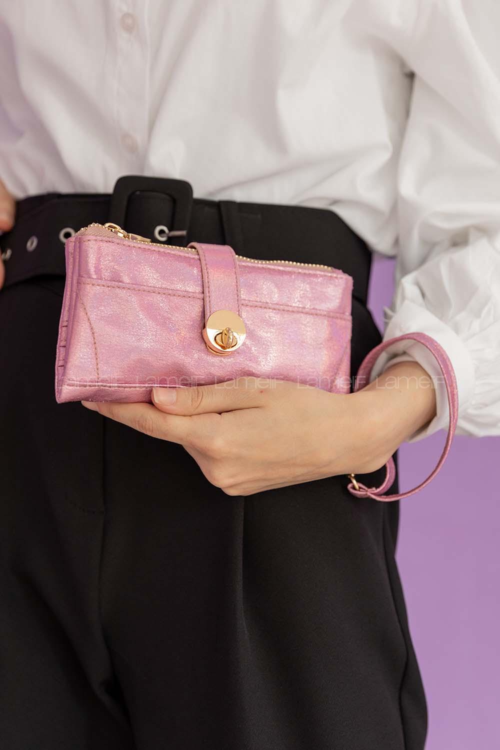 Modalamelif Metalik Kitli Cüzdan Pembe