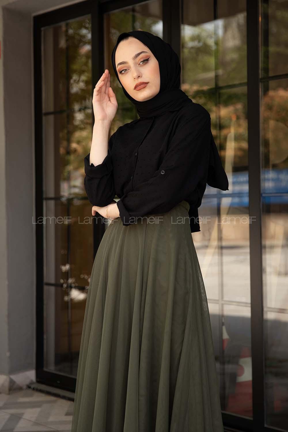 Modalamelif Ponpon Gömlek Siyah