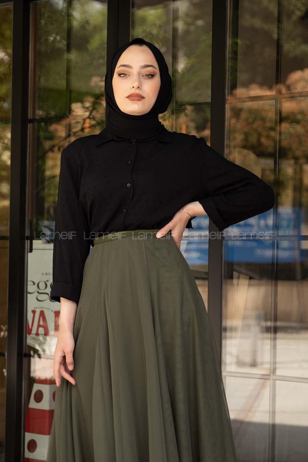 Modalamelif Ponpon Gömlek Siyah