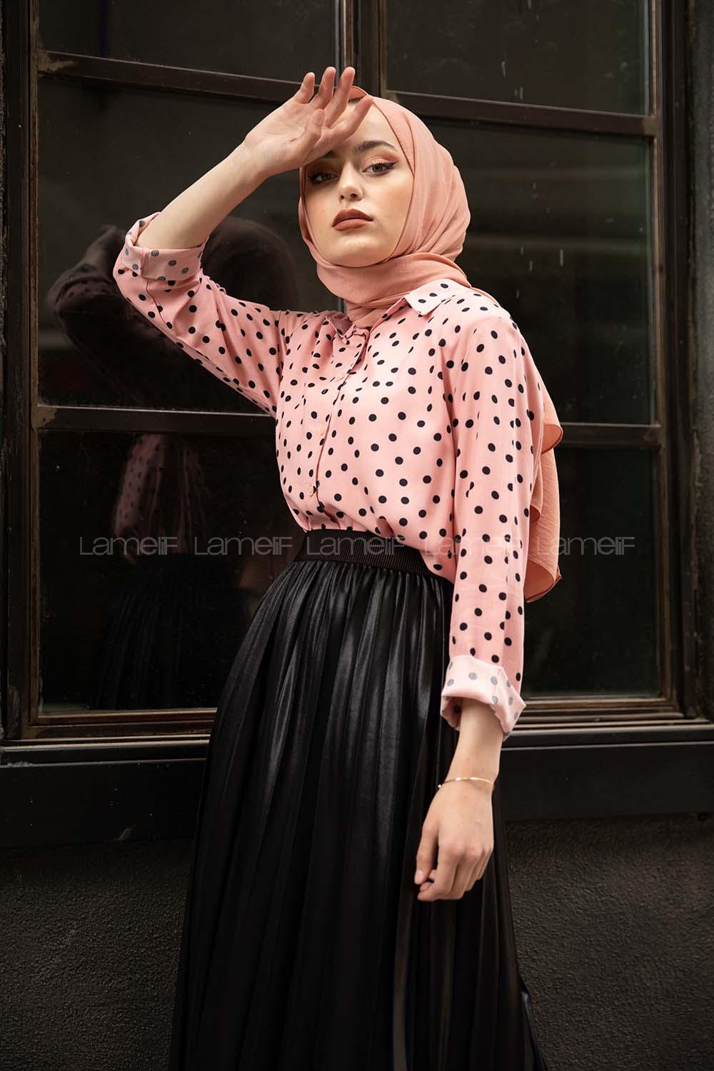 Modalamelif Puantiyeli Gömlek Pudra