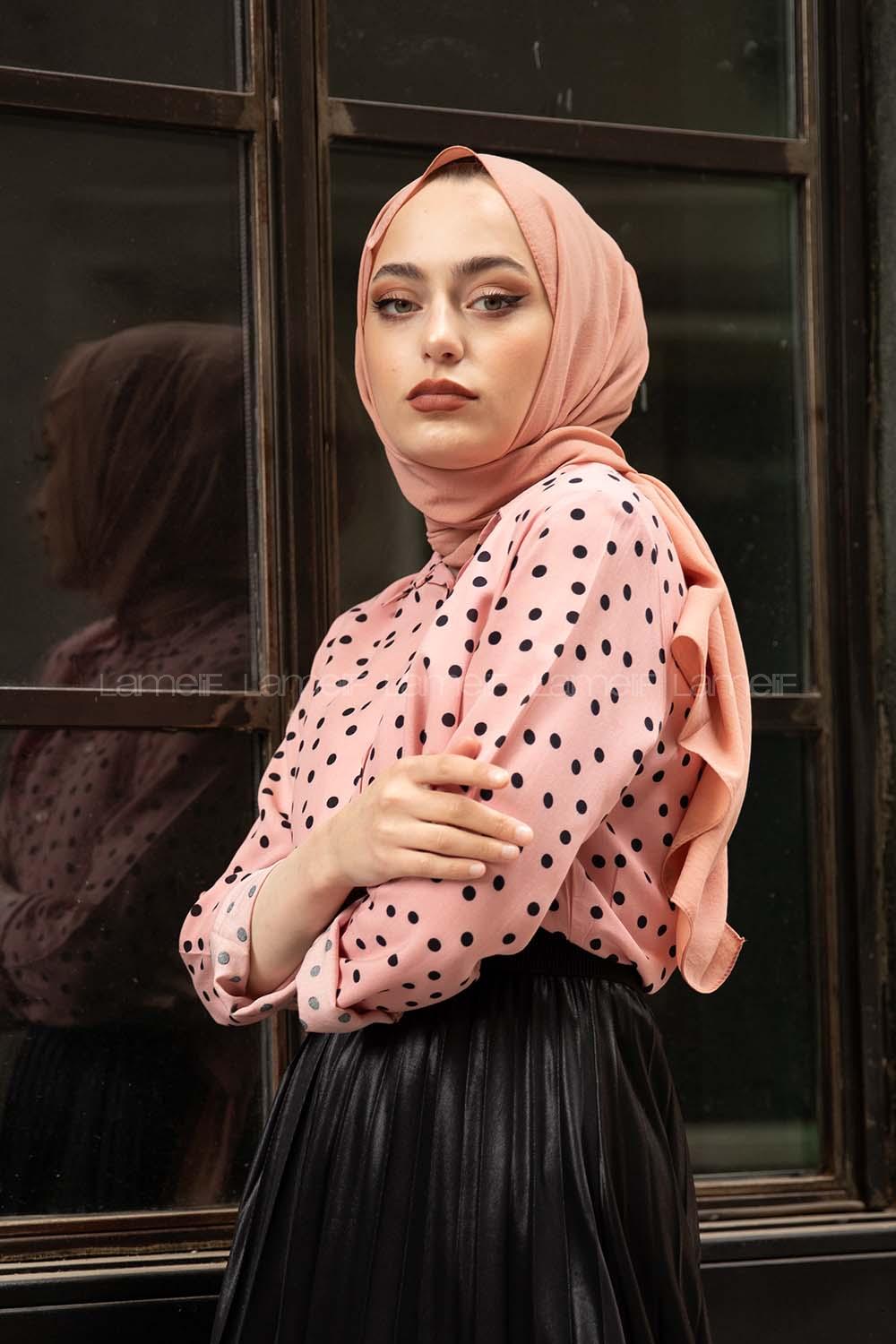 Modalamelif Puantiyeli Gömlek Pudra