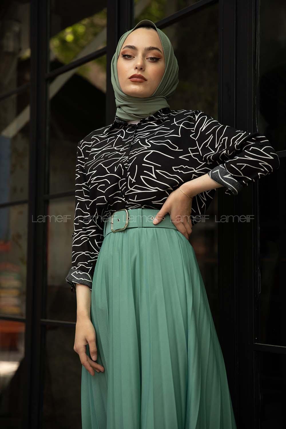 Modalamelif Soyut Desen Gömlek Siyah