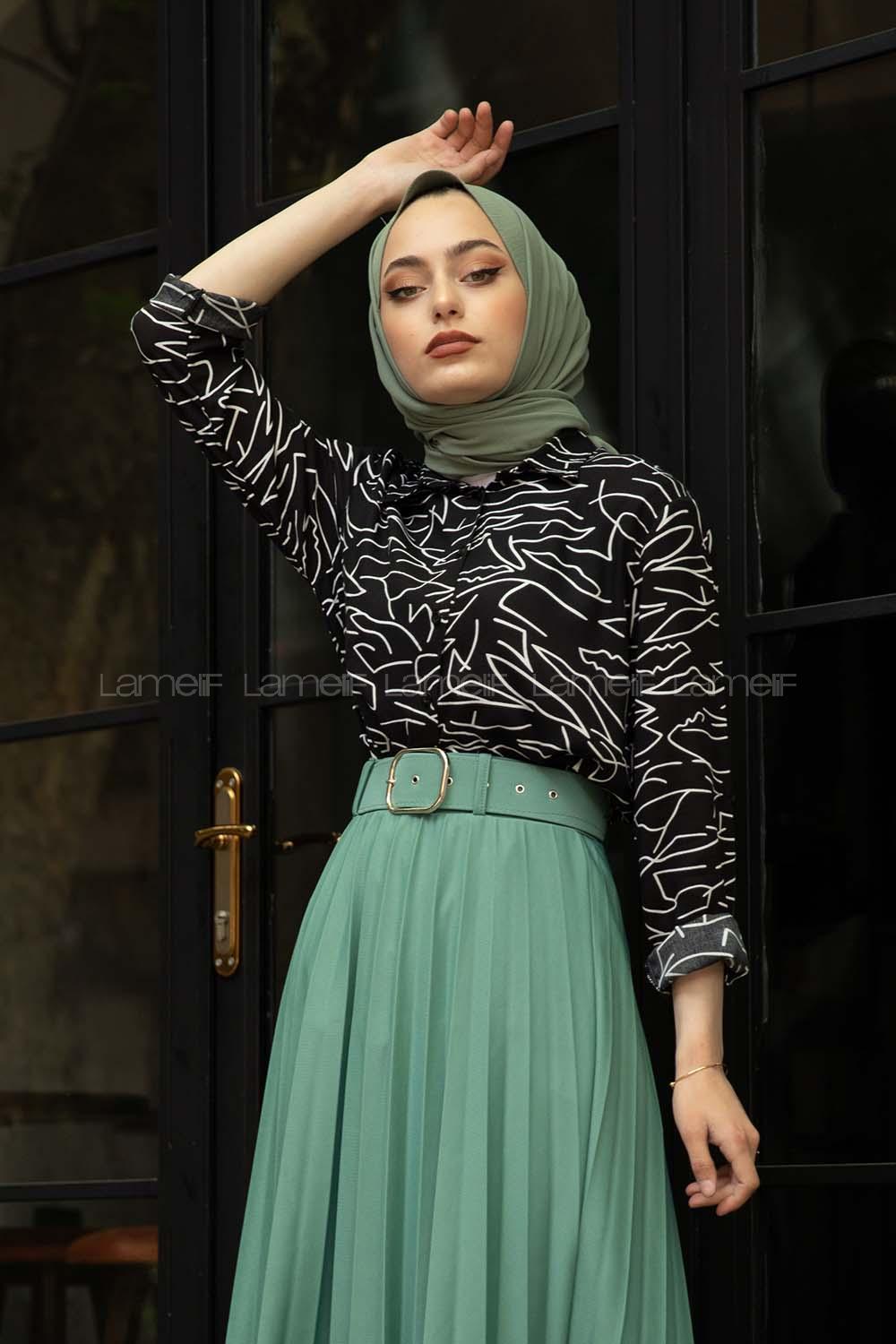 Modalamelif Soyut Desen Gömlek Siyah