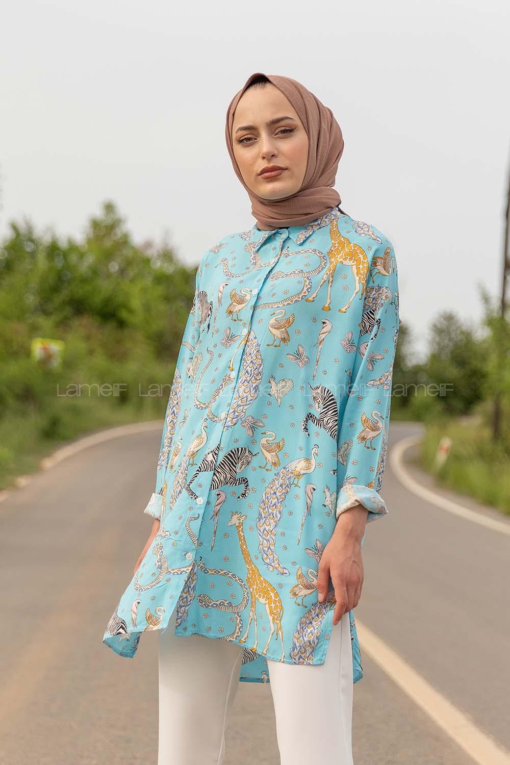 Modalamelif Animal Desen Gömlek Gömlek Bebe Mavisi