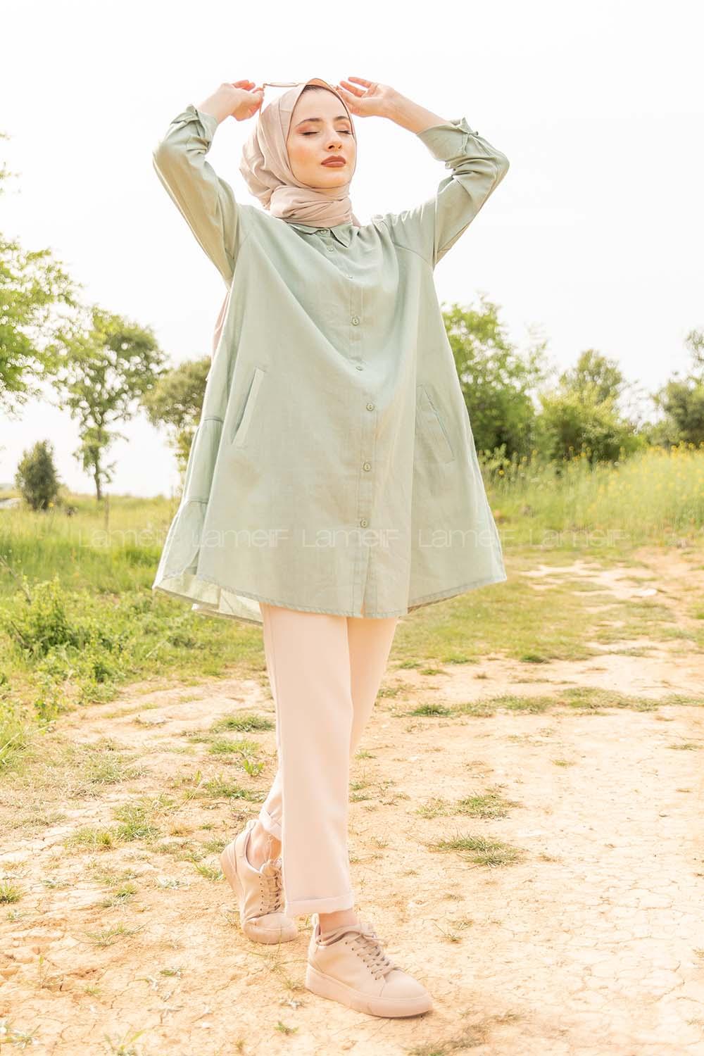 Modalamelif Gizli Cepli Gömlek Çağla Yeşili