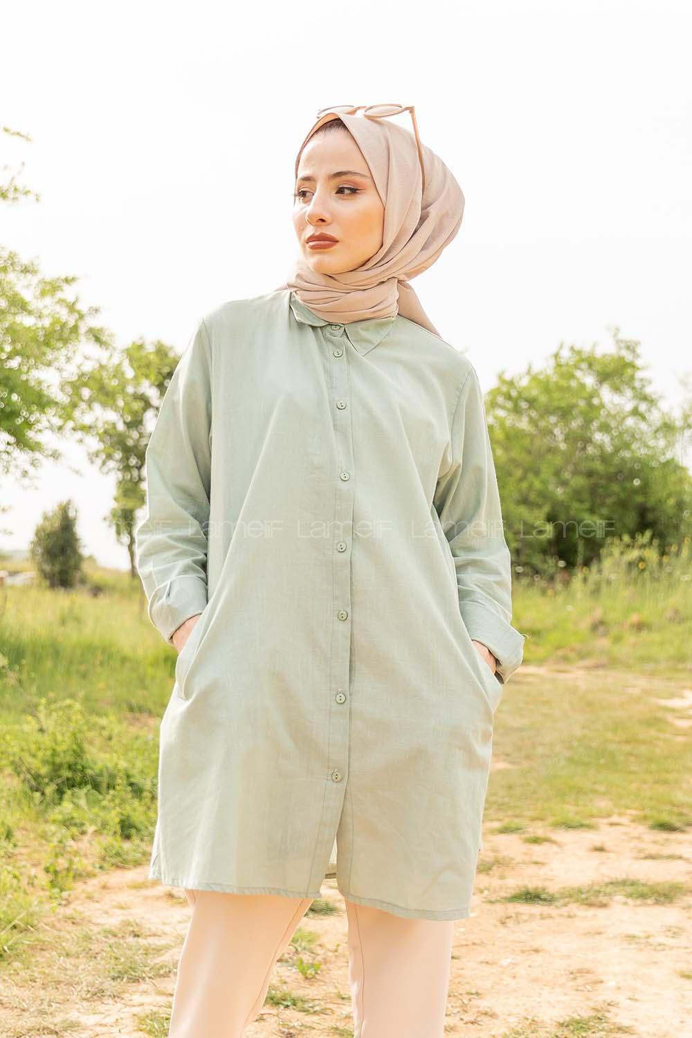 Modalamelif Gizli Cepli Gömlek Çağla Yeşili