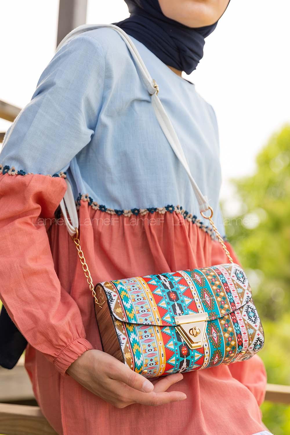 Modalamelif Kilim Desen Çapraz Çanta Ekru