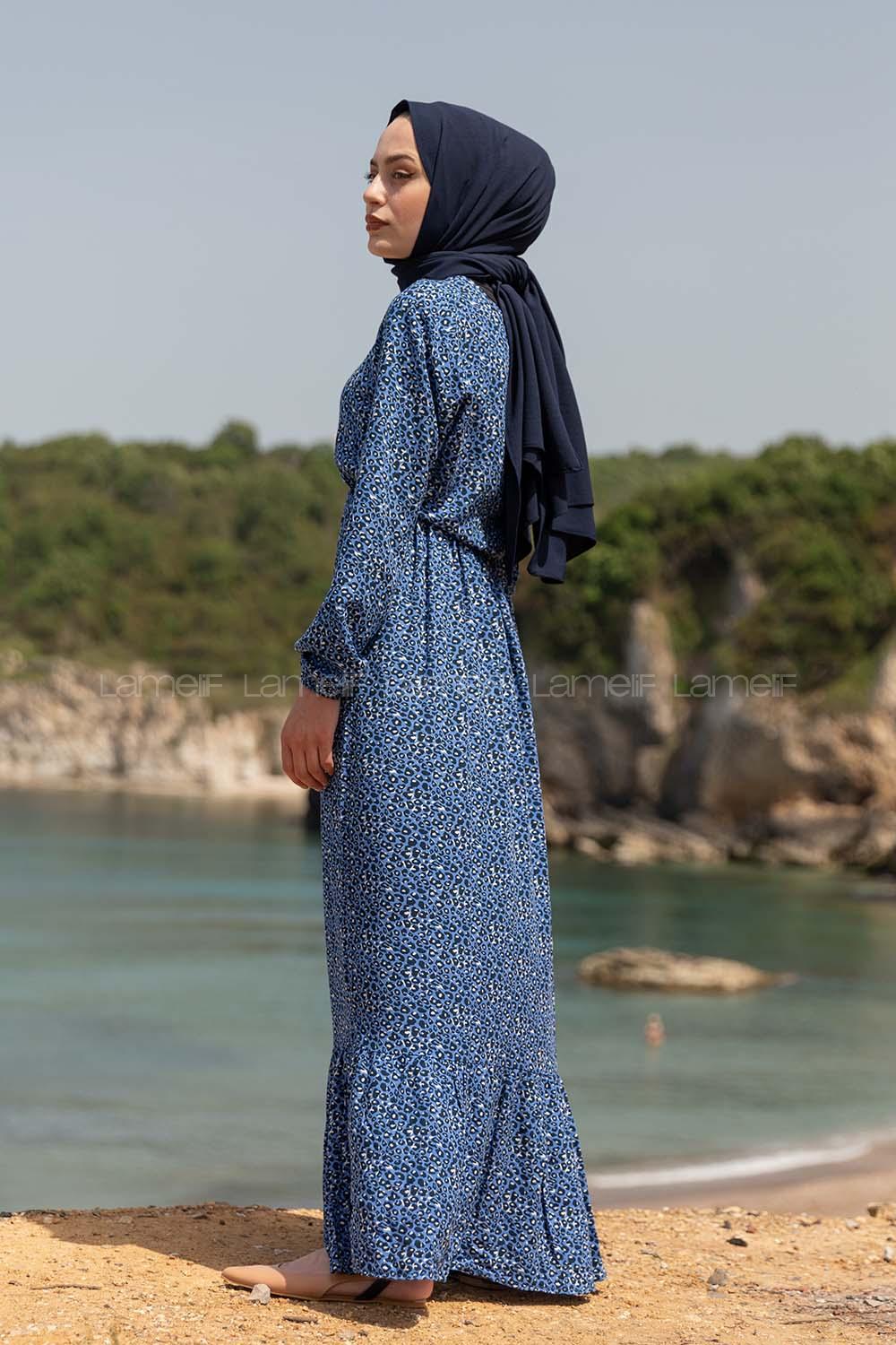 Modalamelif Leopar Desenli Elbise İndigo
