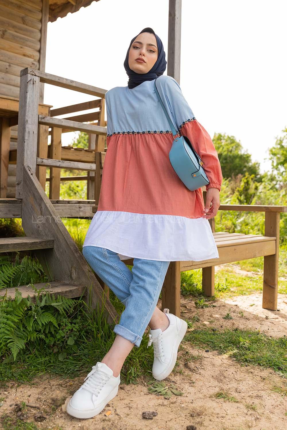 Modalamelif Parça Renklli Tunik Bebe Mavisi