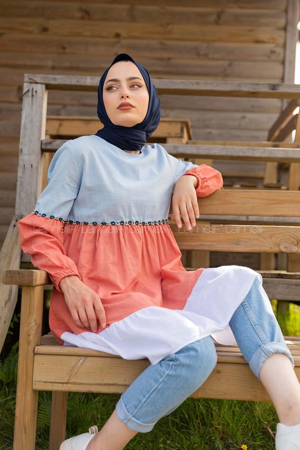 Modalamelif Parça Renklli Tunik Bebe Mavisi