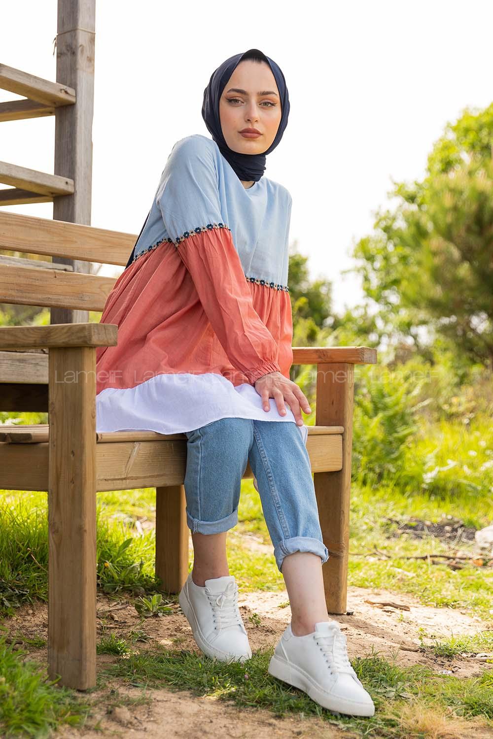 Modalamelif Parça Renklli Tunik Bebe Mavisi