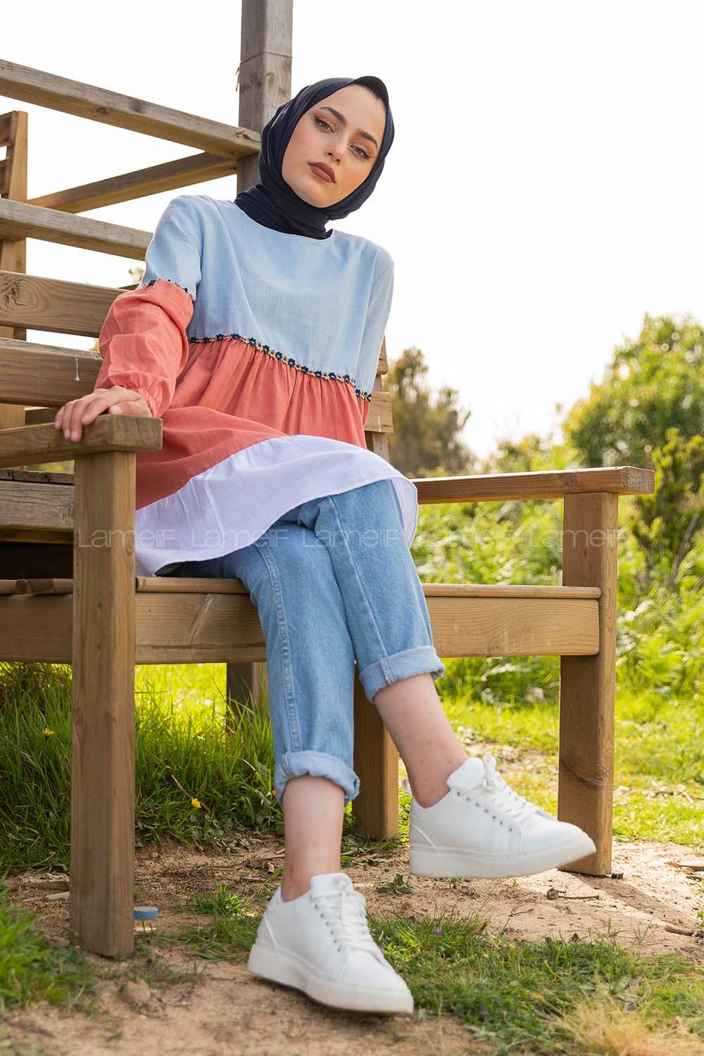 Modalamelif Parça Renklli Tunik Bebe Mavisi