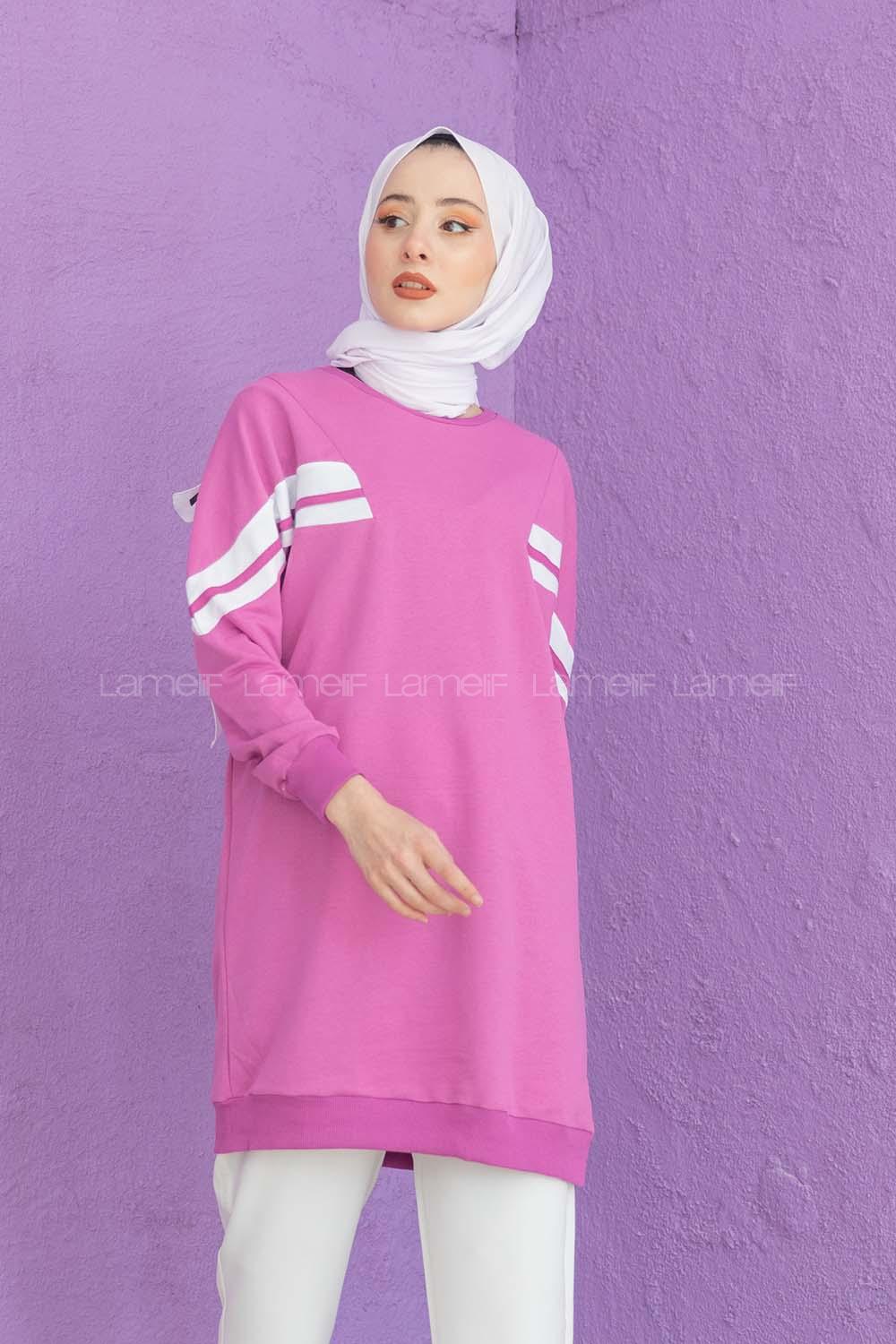 Modalamelif Şeritli Sweatshirt Fuşya