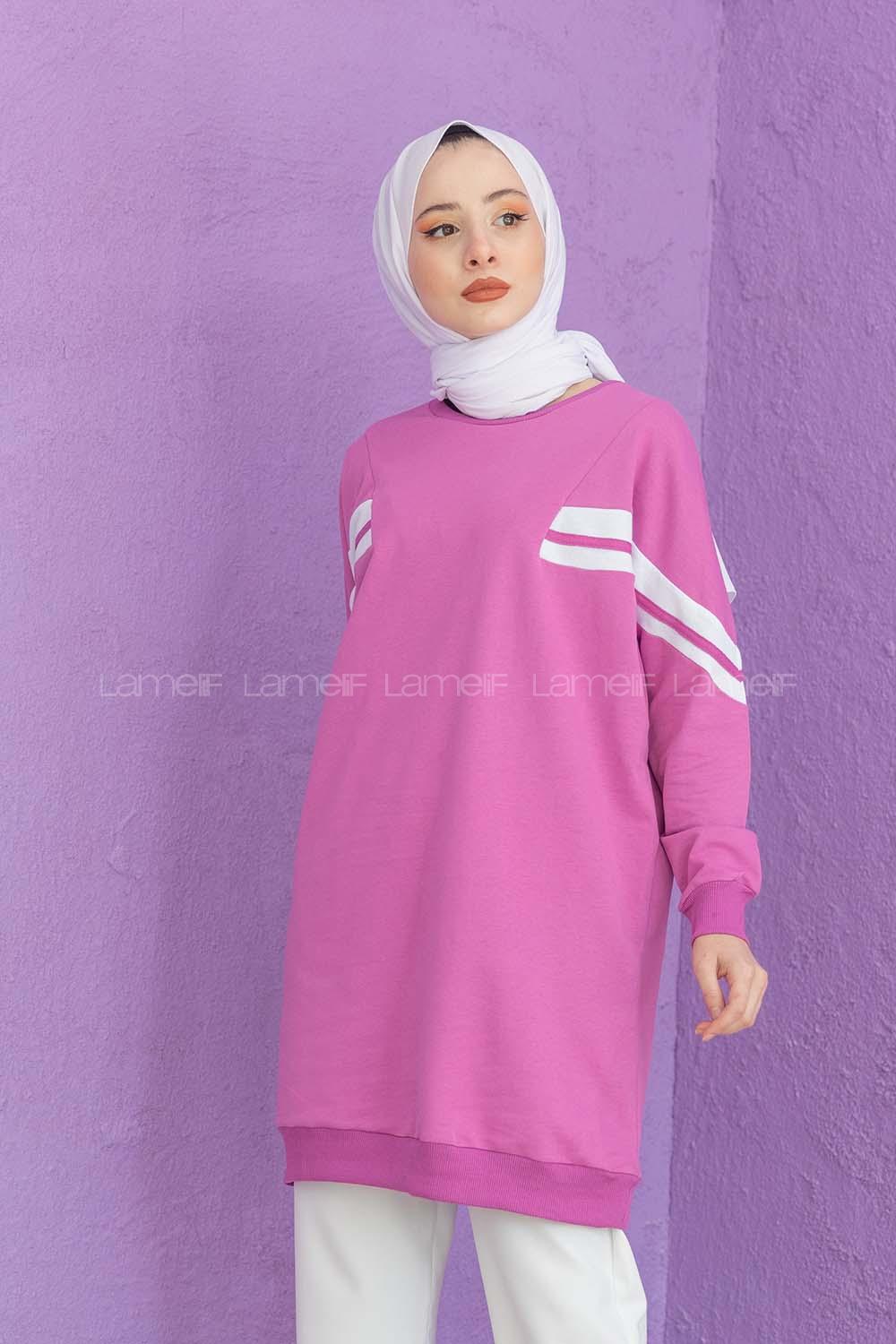 Modalamelif Şeritli Sweatshirt Fuşya