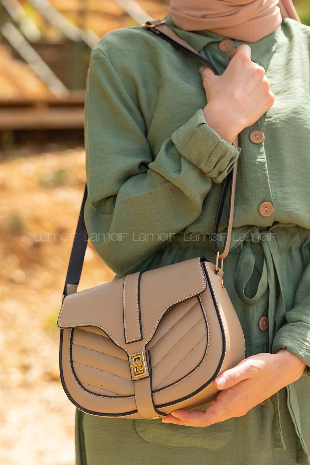 Modalamelif Toka Detaylı Çapraz Çanta Vizonrengi