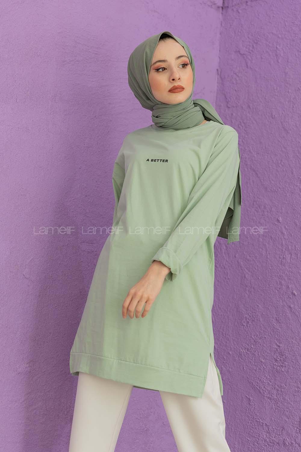 Modalamelif A Better Baskılı Yırtmaçlı Sweatshirt Çağla