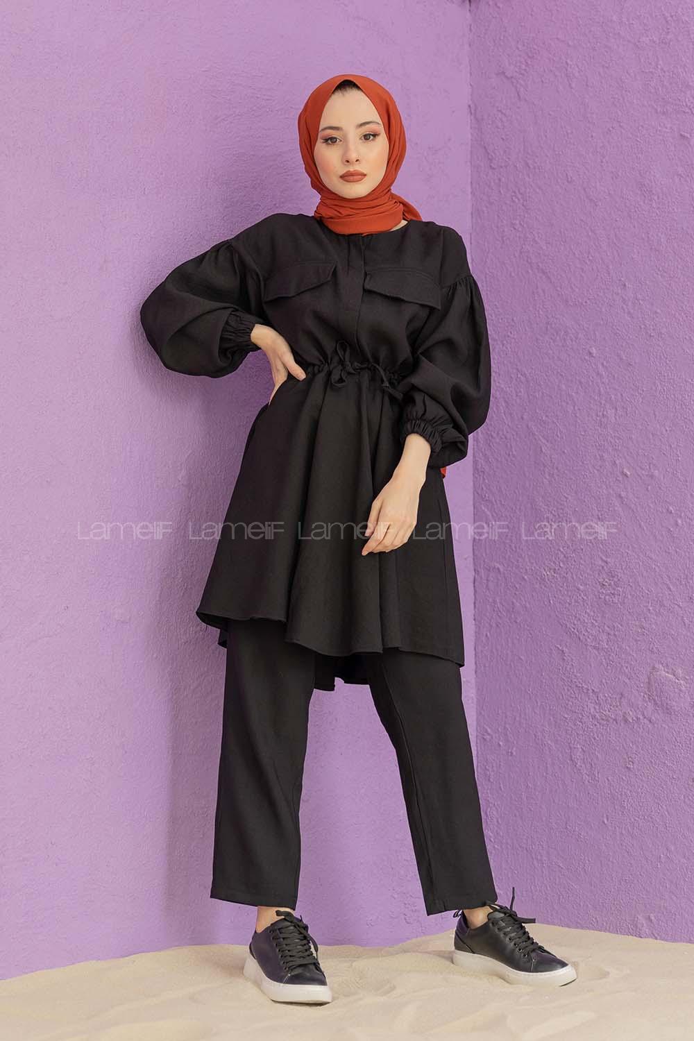 Modalamelif Bel Bağlamalı İkili Takım Siyah