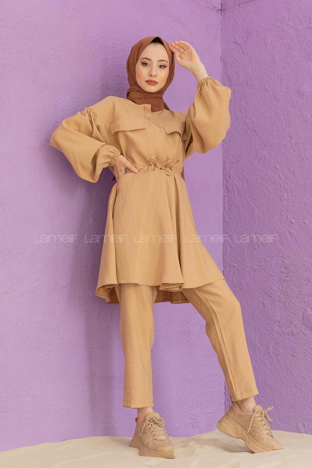 Modalamelif Bel Bağlamalı İkili Takım Sütlü Kahve