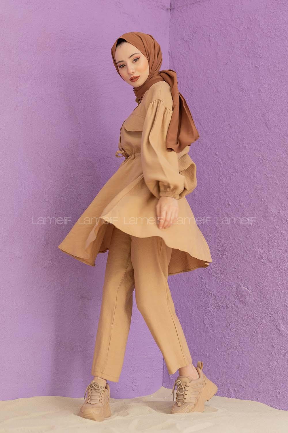 Modalamelif Bel Bağlamalı İkili Takım Sütlü Kahve