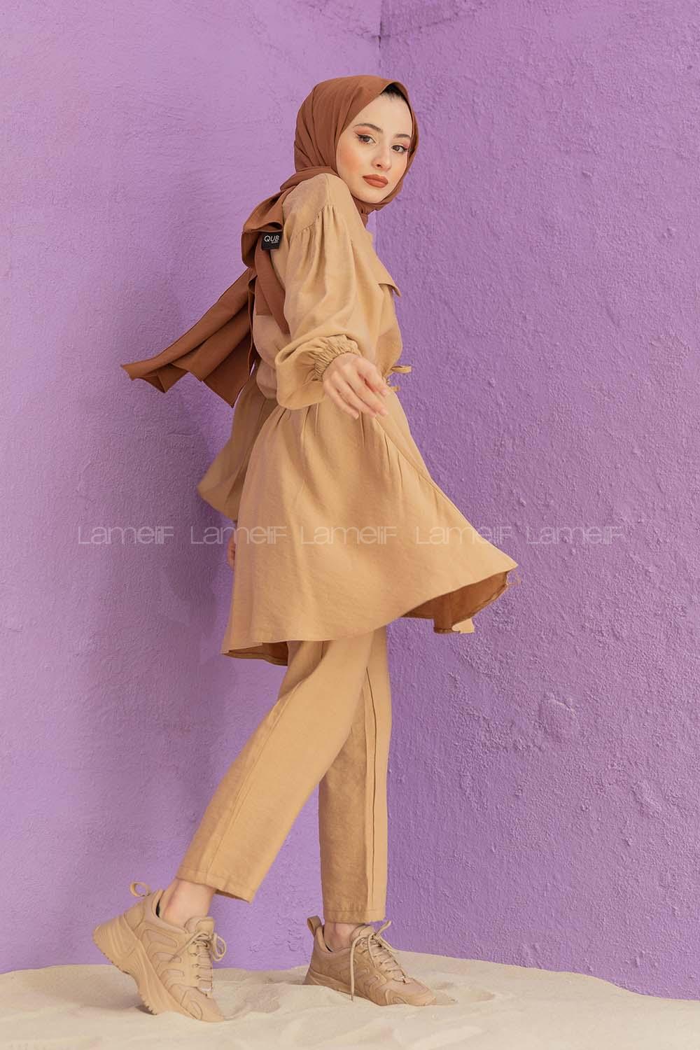 Modalamelif Bel Bağlamalı İkili Takım Sütlü Kahve