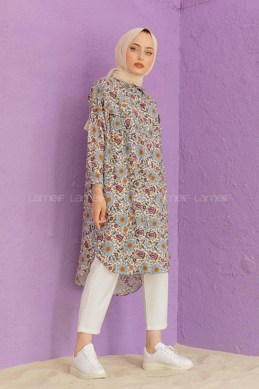 Modalamelif Çiçek Desenli Gömlek Bej