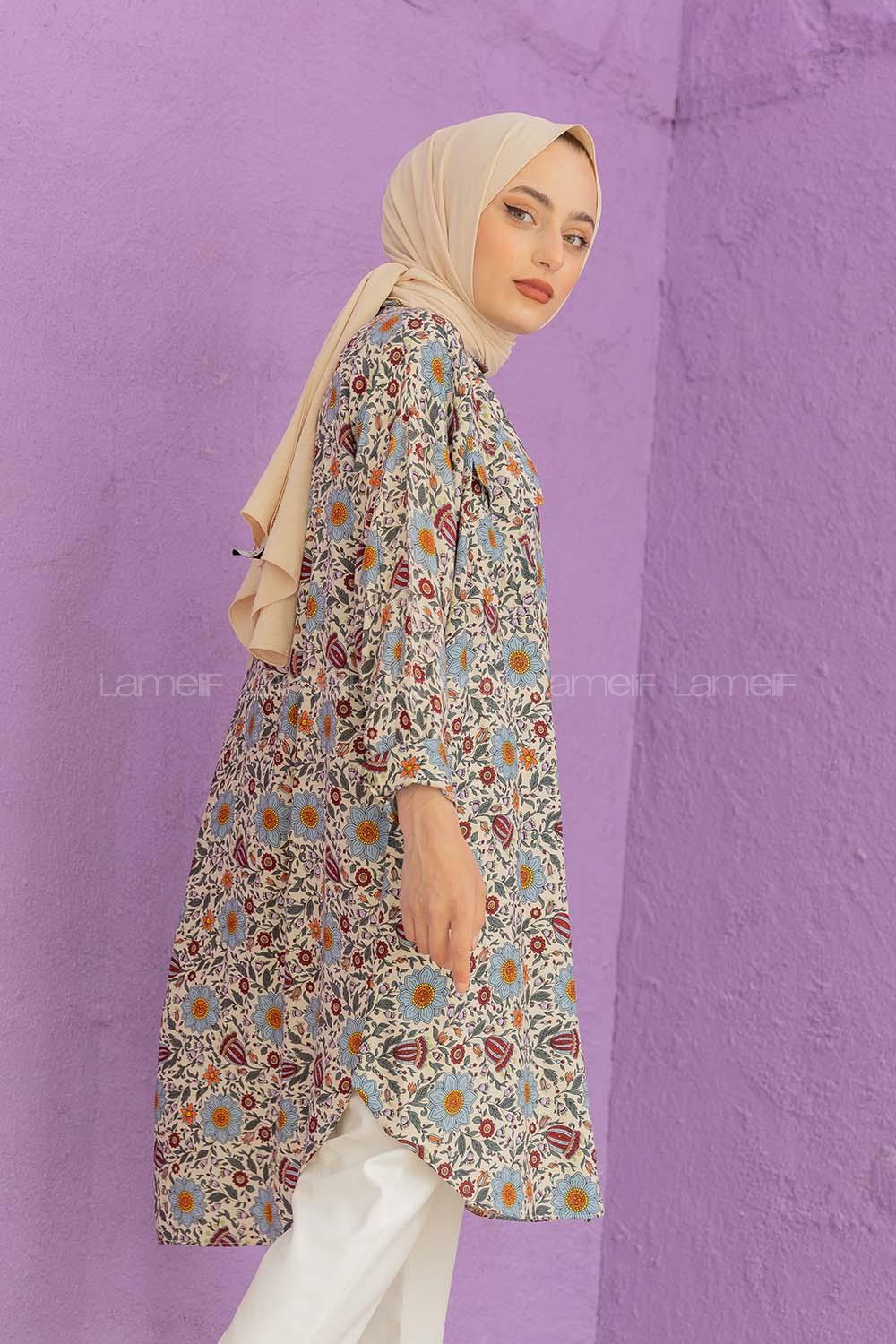 Modalamelif Çiçek Desenli Gömlek Bej