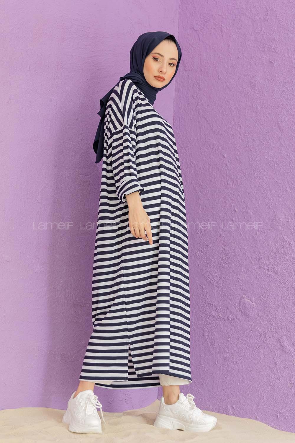 Modalamelif Çizgili Uzun Tunik Beyaz Siyah