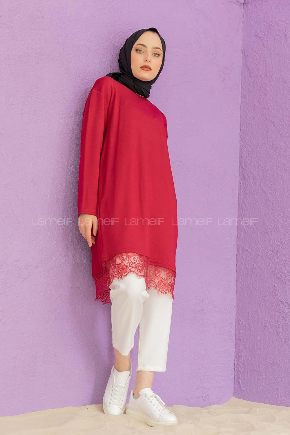 Modalamelif Etek Ucu Dantelli Tunik Bordo