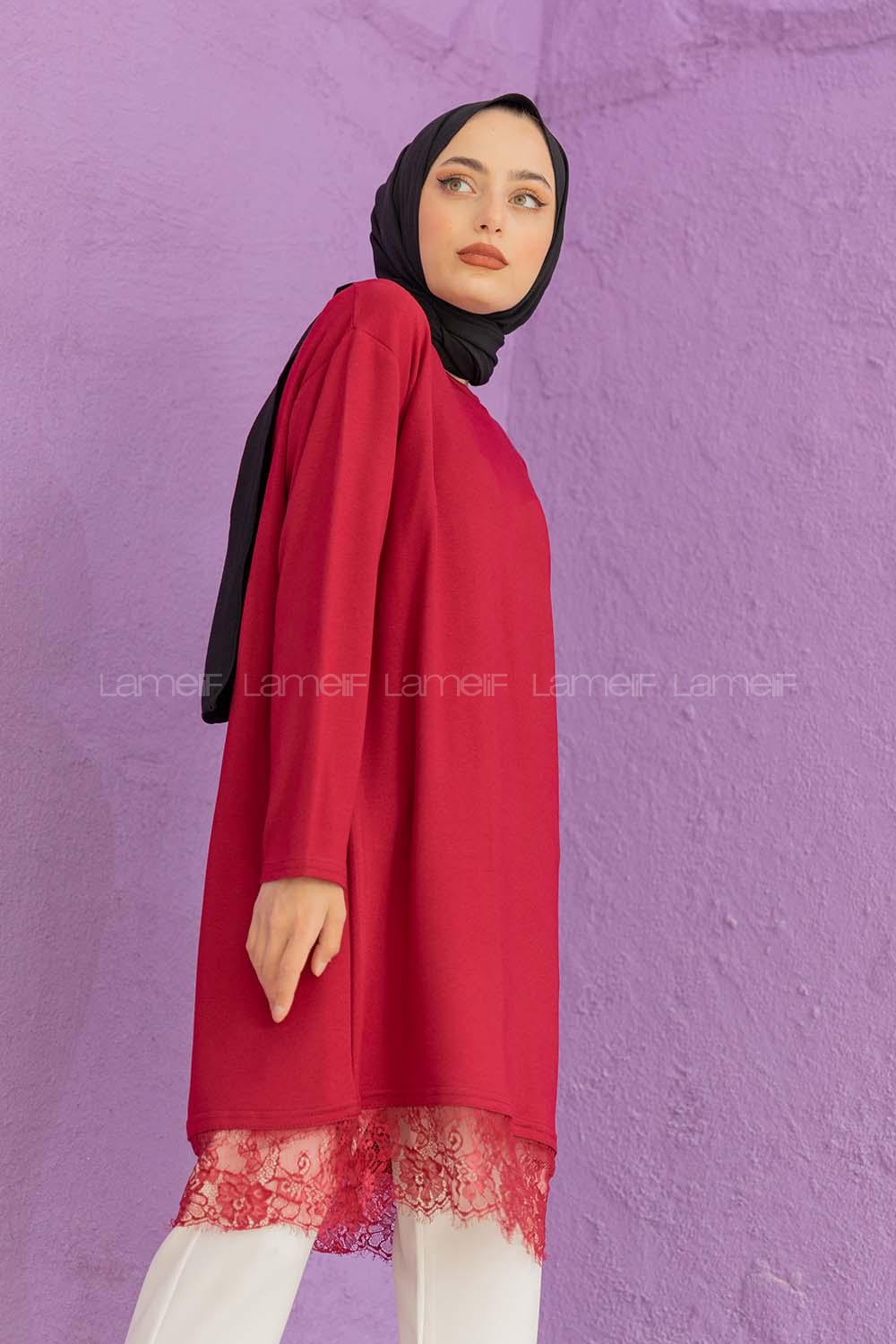 Modalamelif Etek Ucu Dantelli Tunik Bordo