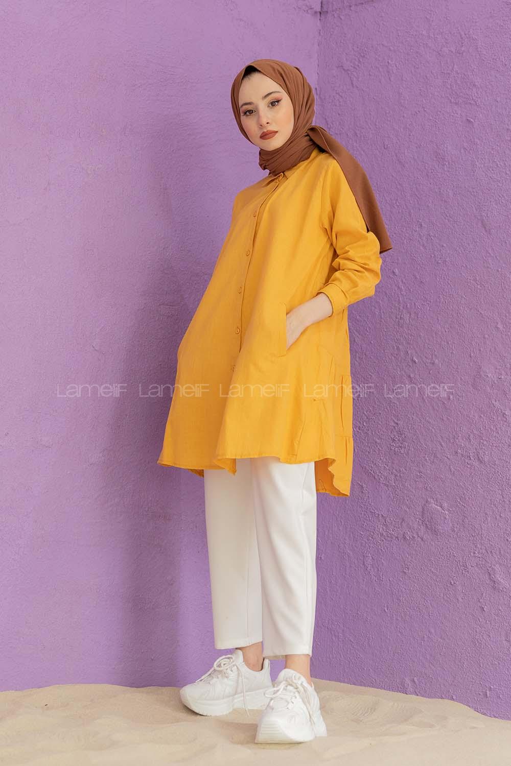 Modalamelif Gizli Cepli Gömlek Hardal Sarısı