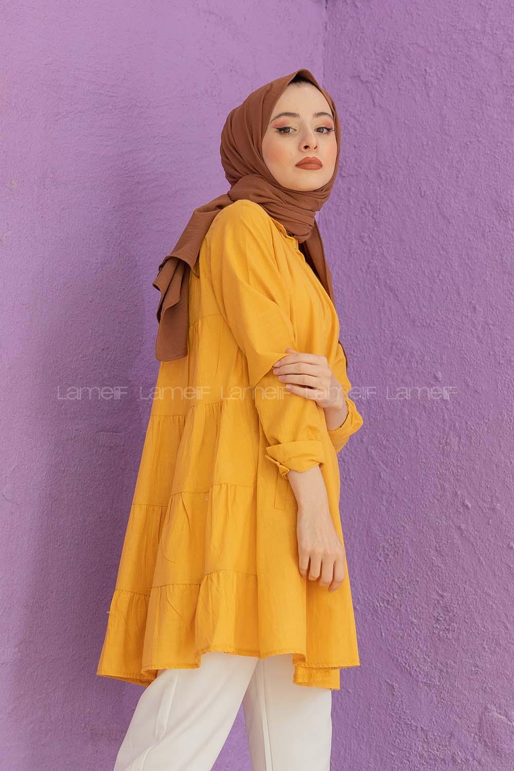 Modalamelif Gizli Cepli Gömlek Hardal Sarısı