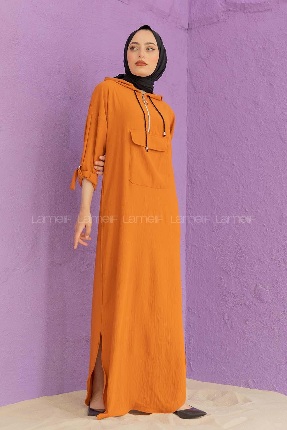 Modalamelif Kanguru Cepli Ayrobin  Elbise Kiremit