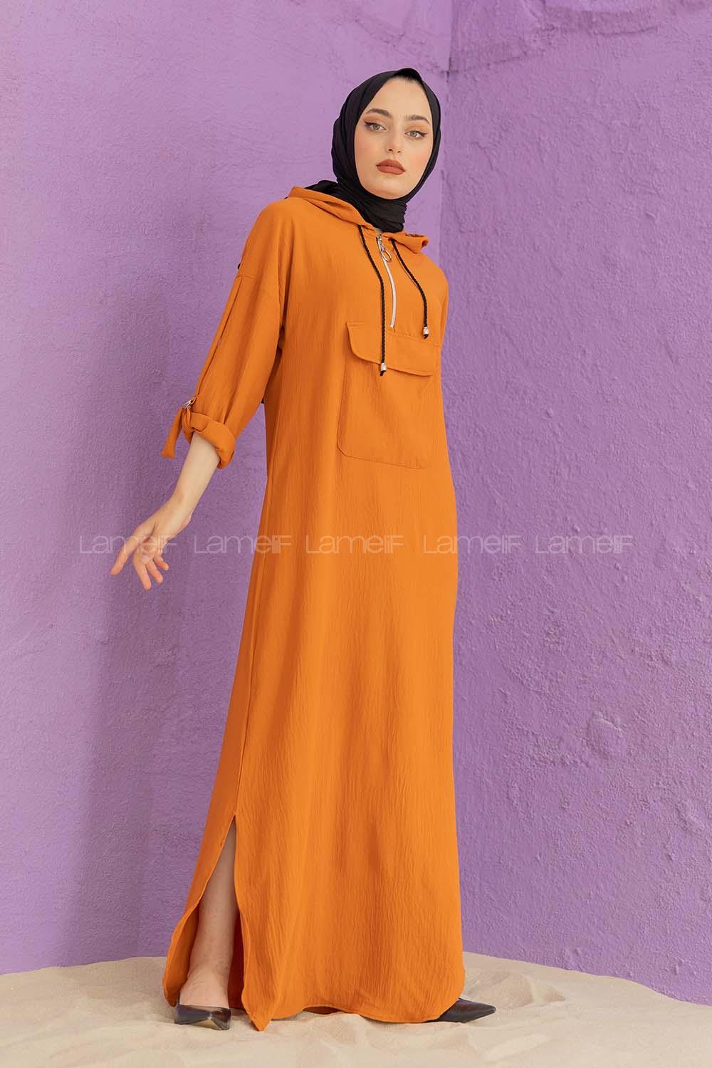 Modalamelif Kanguru Cepli Ayrobin  Elbise Kiremit