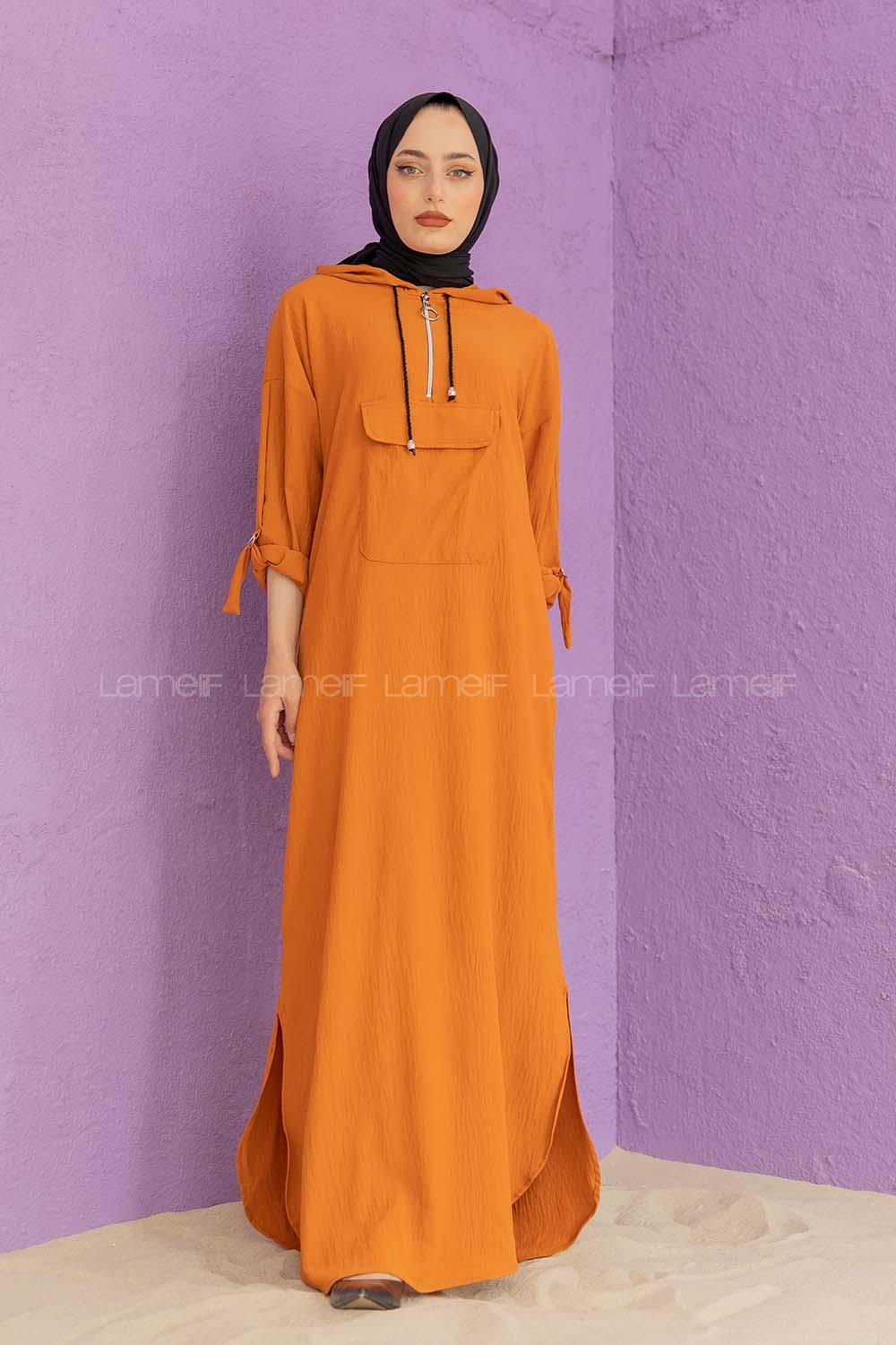 Modalamelif Kanguru Cepli Ayrobin  Elbise Kiremit