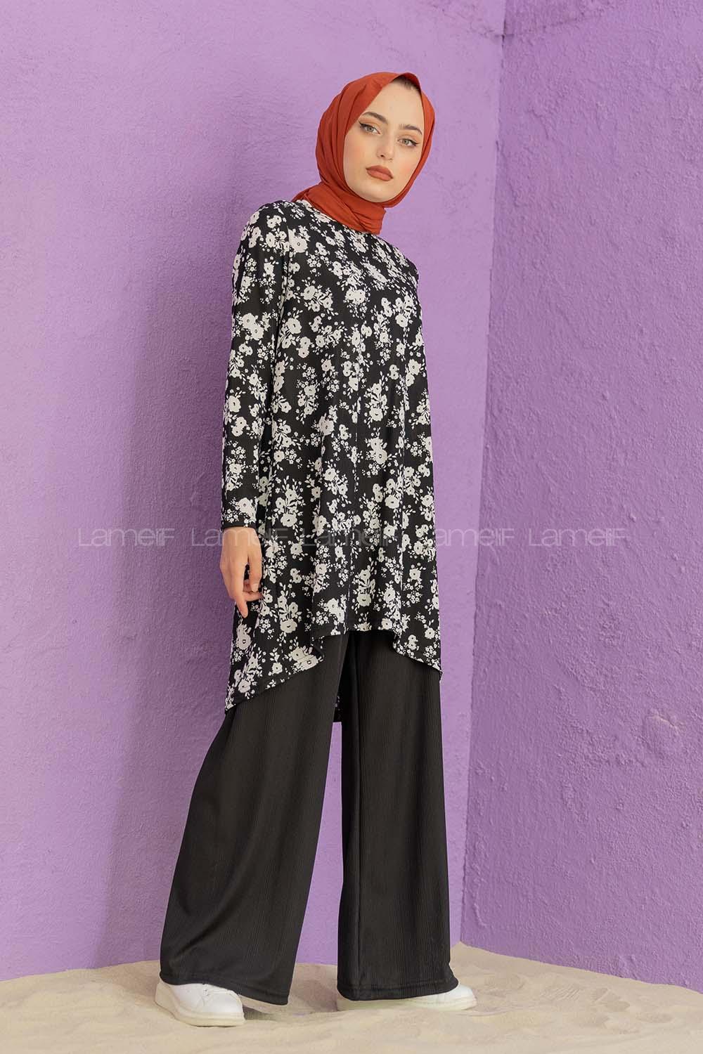 Modalamelif Papatya Desen İkili Takım Siyah