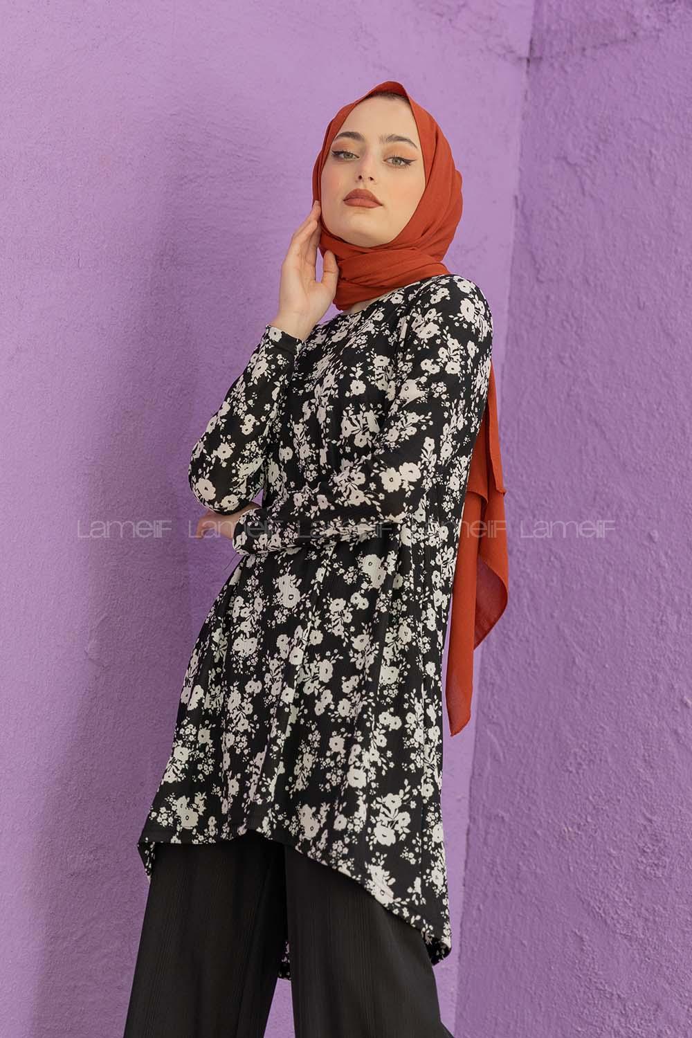 Modalamelif Papatya Desen İkili Takım Siyah