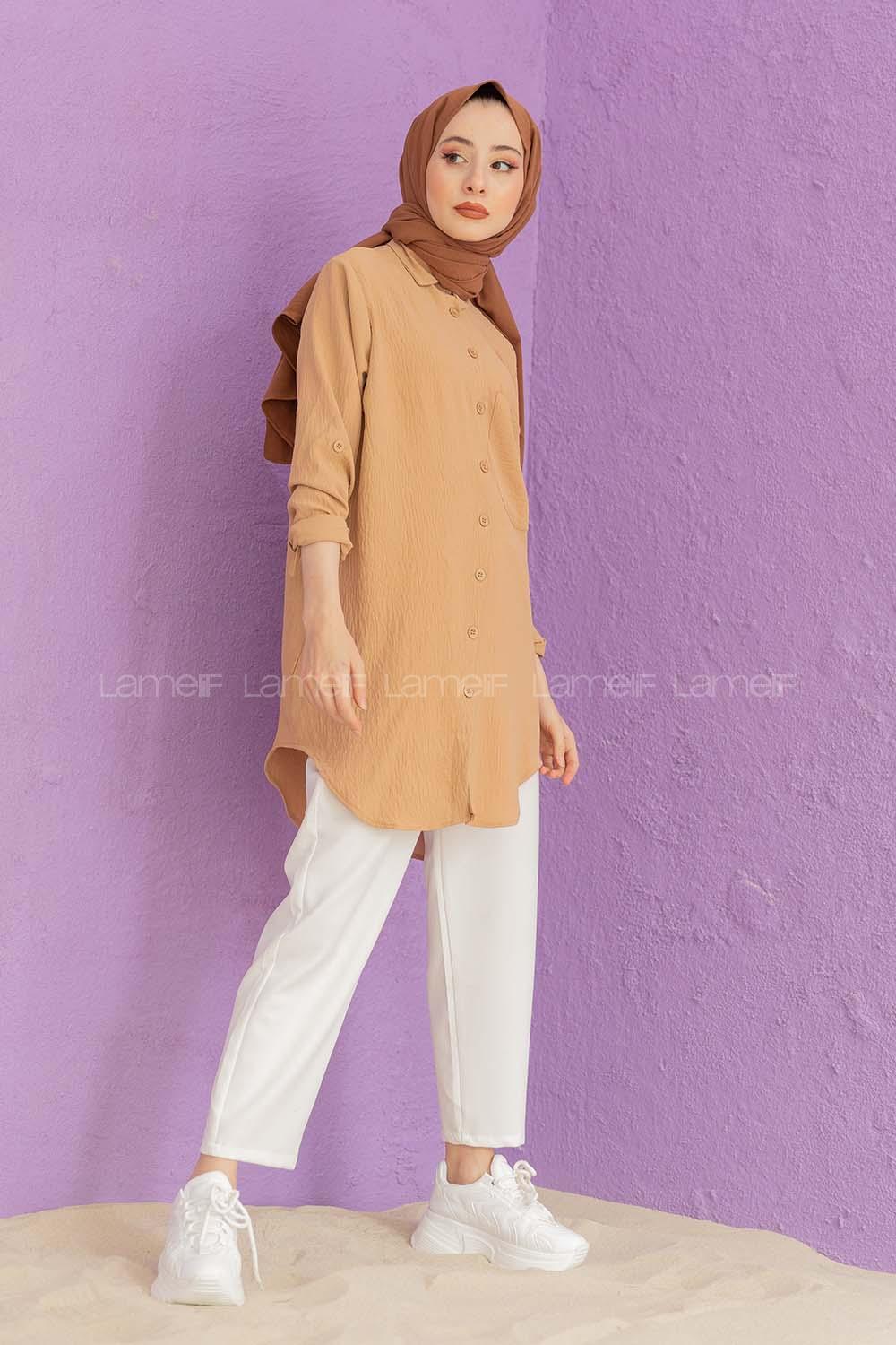 Modalamelif Tek Cepli  Ayrobin Gömlek Camel