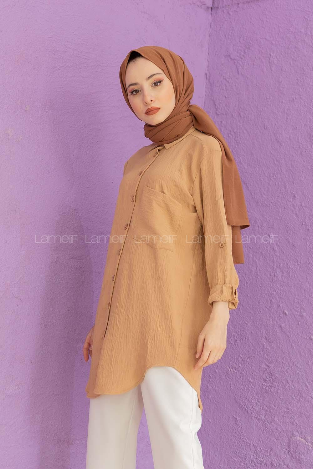 Modalamelif Tek Cepli  Ayrobin Gömlek Camel