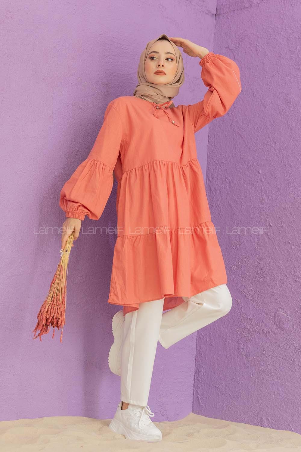 Modalamelif Yaka Bağlamalı Tunik Gül