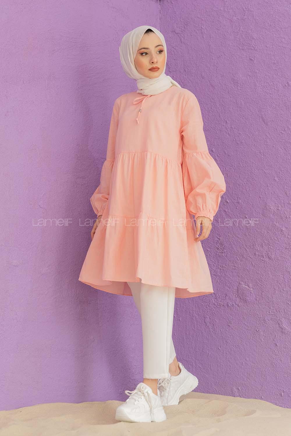 Modalamelif Yaka Bağlamalı Tunik Pudra