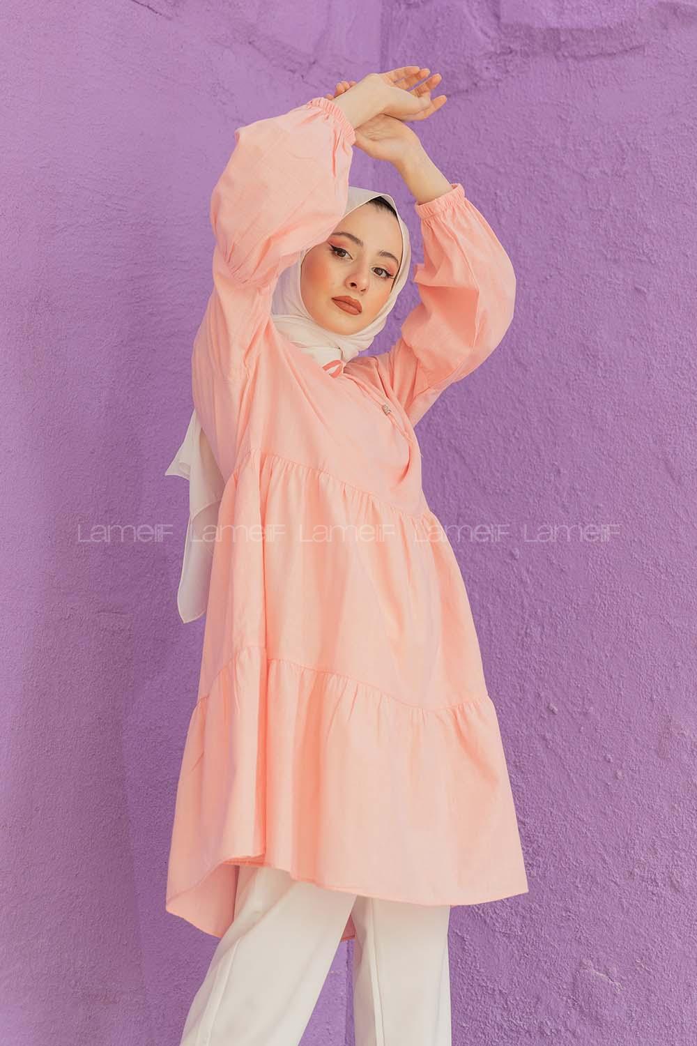 Modalamelif Yaka Bağlamalı Tunik Pudra