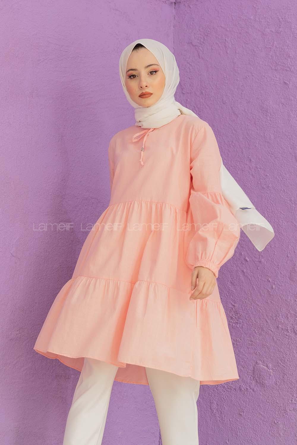 Modalamelif Yaka Bağlamalı Tunik Pudra